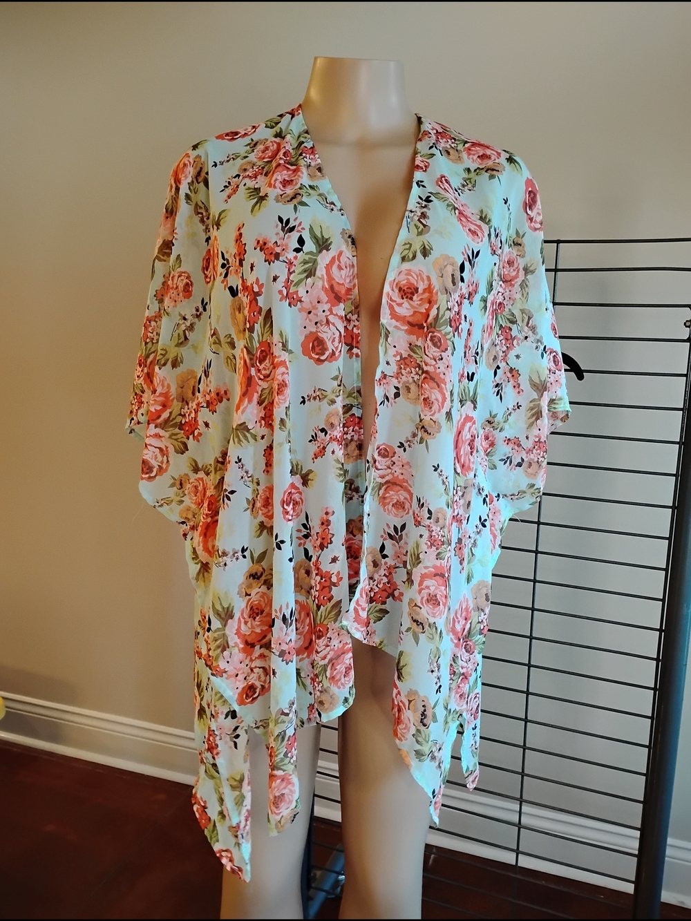 Color‎ of Love Floral Kimono - Mint & Coral Roses
